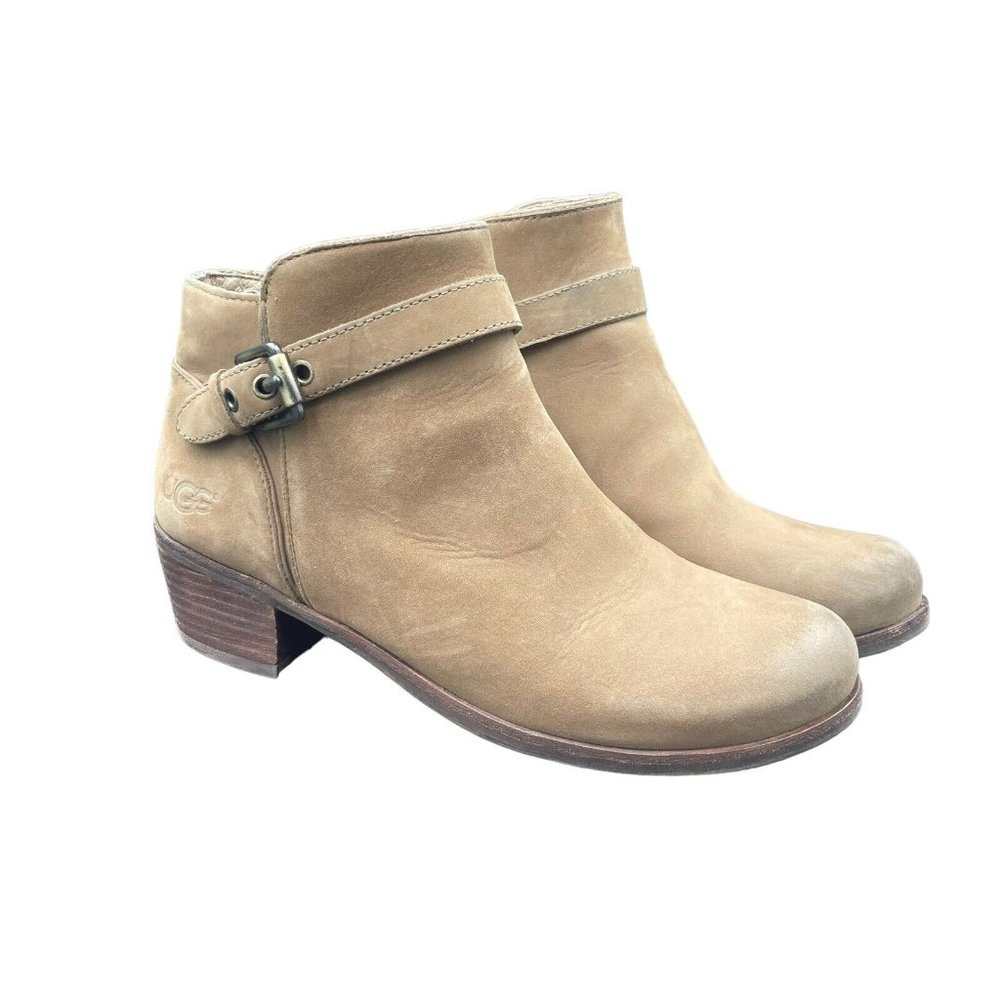 UGG Ankle Booties Womens 6 Tan Sherpa Sole Low Heel Buckle Accent Boots